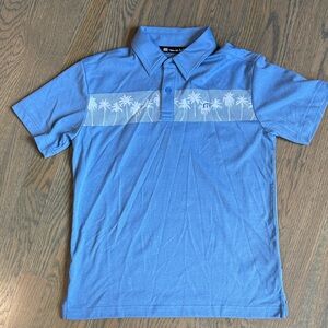 Travis Mathew Blue Polo with Palm Tree Pattern